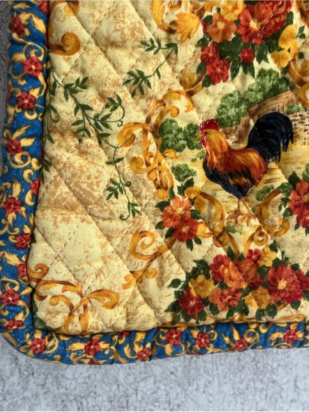 Rooster Pillow Sham Hand Sewn Quilted Farmhouse Wall Yellow Country 25” Square